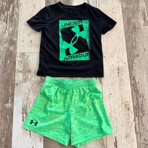 Under Armour Black and Green Short Sleeve Tee and Shorts Set size 2T